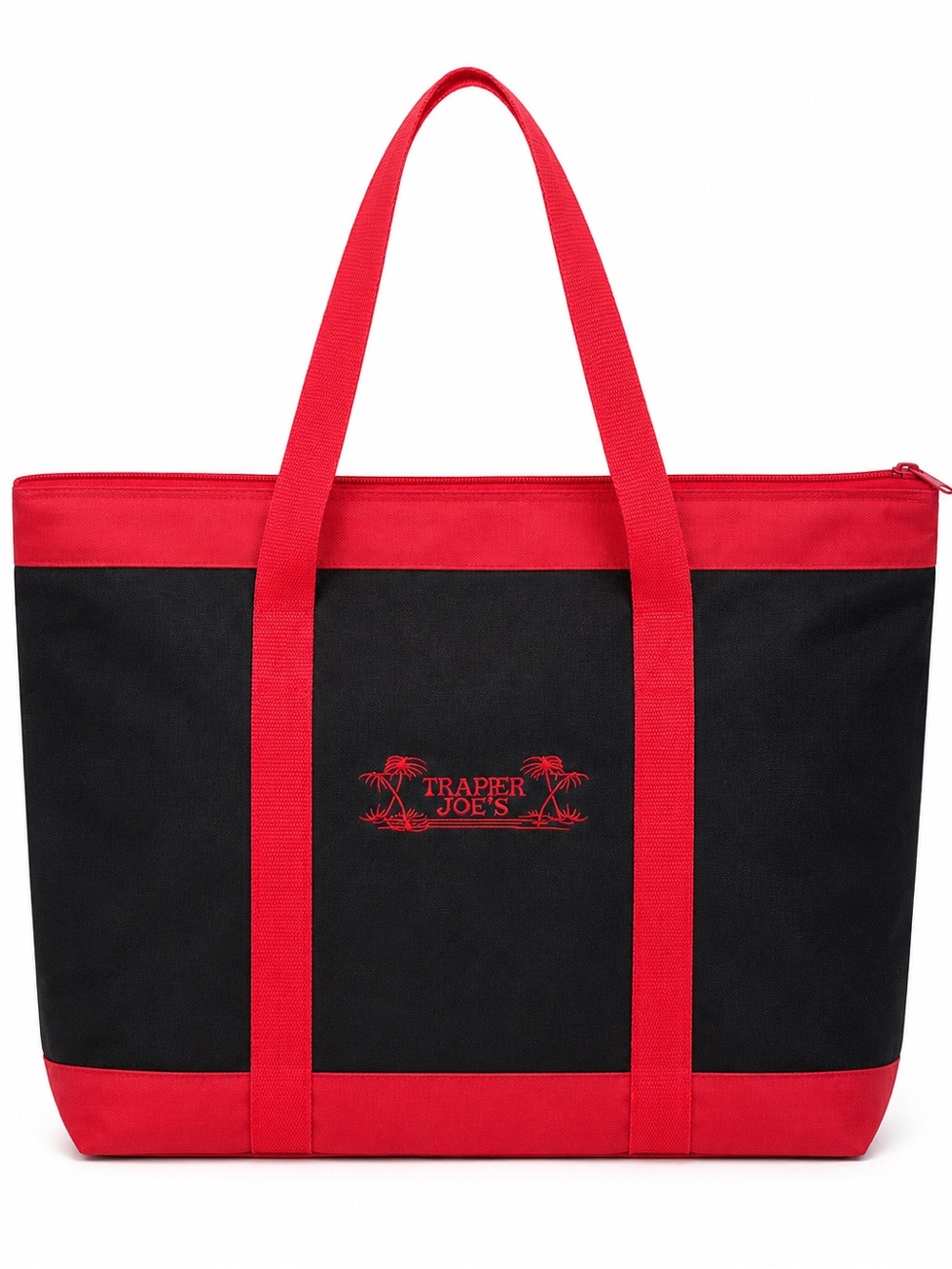 Trader Joe’s Black Red Insulated Cooler Tote Bag Zip Top Reusable Grocery Bag - Picture 1 of 3